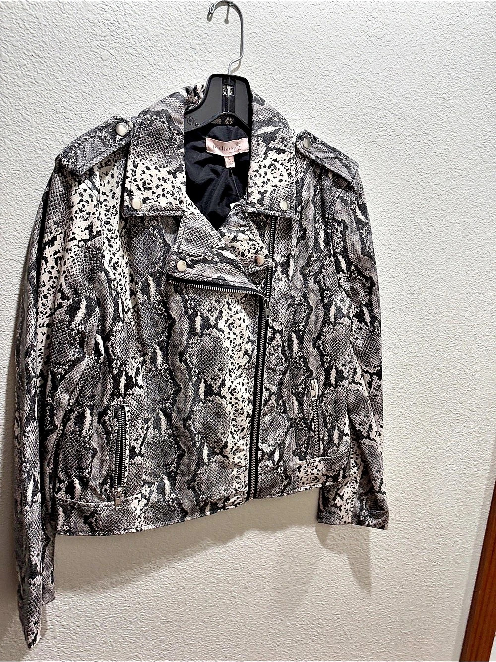 Black/Gray Snakeskin Print Moto Jacket